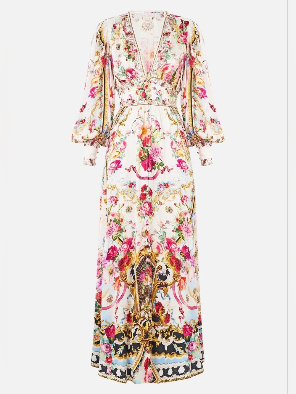 Camilla Shaped Waistband Dress With Gathered Sleeves In Torero Libertine - Picture 6 of 15